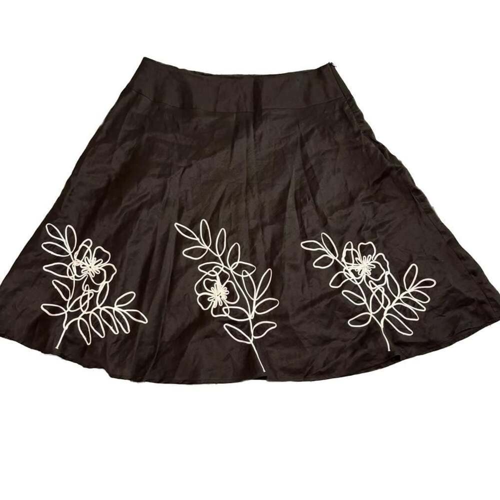 Linen 100% Linen Black A-Line Skirt White Floral Embroidered Women’s 2X